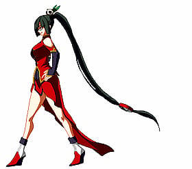 Hentai Anime Chick with Long Black Hair and Red Dress'