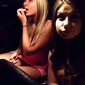 Blonde and Brunette College Party Girls'