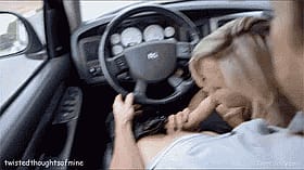 Blonde babe takes a fat cock down her throat'