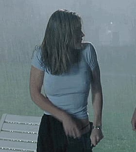 Sexy Chick in Blue Shirt Gets Wet in Rain'