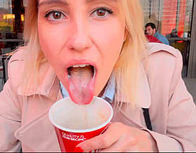 Blonde Amateur Gets Cum Drink'