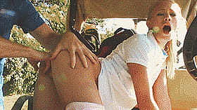 Naughty golf babe Dakota James gets frisky with her caddy'