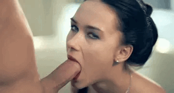 Hot brunette teen deepthroating her man's thick cock picture 1 of 1