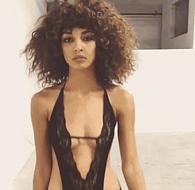Sexy Curly-Haired Ebony Goddess Struts in Lingerie'