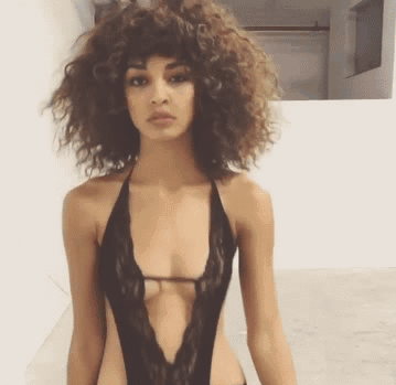 Sexy Curly-Haired Ebony Goddess Struts in Lingerie picture 1 of 1