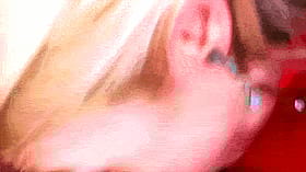 Blonde bombshell winks while taking it deep'