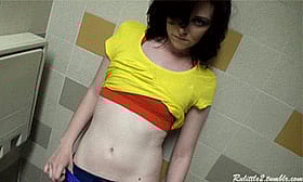 Naughty Brunette Tease in the Loo'