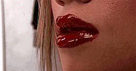 Hot blonde sucking deep with cherry red lips'