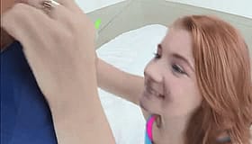 Ginger babe gets a face full of throbbing dick'