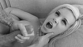 Hot blonde babe takes a thick load'