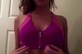Naughty Brunette Flaunts Her Pierced Jugs'
