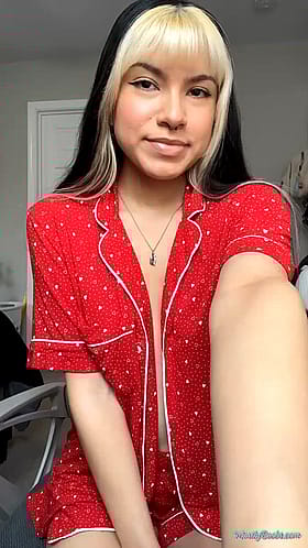 Latina Shares Her Natural Tits in Red Polka Dot Shirt