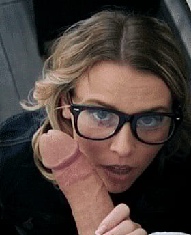 Horny Glasses Babe Deepthroating Like a Pro'
