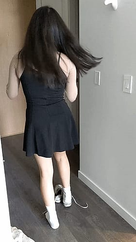 Sneaky peek while she ties her shoe'