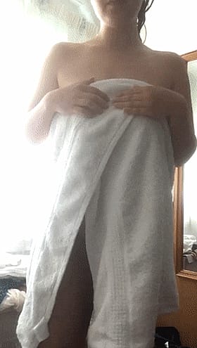 Steamy post-shower solo session'