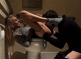 Blonde Gets Her Cunt Licked on the John'