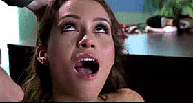 Spoiling her pretty face with my thick load'